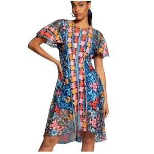 Anthropologie Eva Franco Liliou Dress Nocturnal Bloom Black Floral Size 2